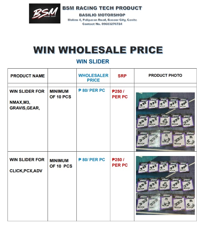 WIN SLIDER WHOLESALE PRICE (10 PCS MINIMUM WORTH OF ITEM)