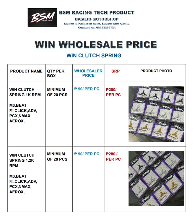 WIN CLUTCH SPRING WHOLESALE PRICE (20 PCS MINIMUN WORTH OF ITEM)
