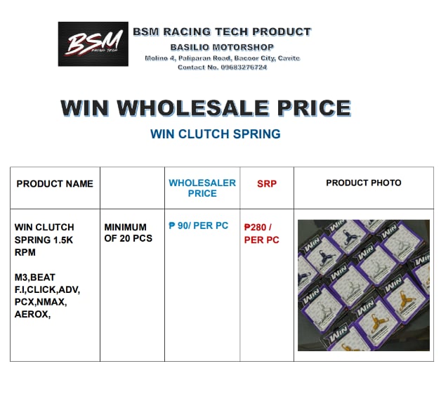 WIN CLUTCH SPRING WHOLESALE PRICE (20 PCS MINIMUN WORTH OF ITEM)