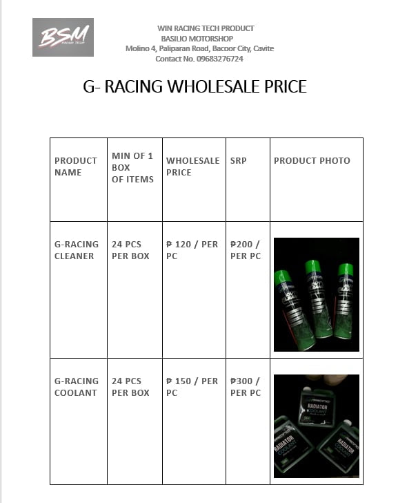 G-RACING COOLANT FOR ALL SCOOTERS (WHOLESALE PRICE)